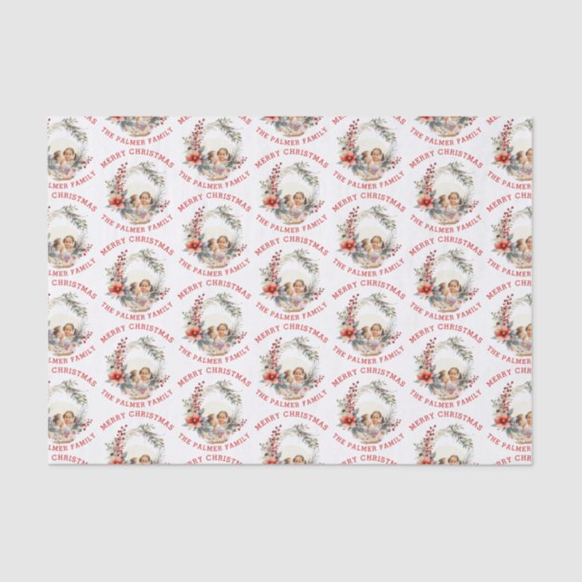 Christmas wreath with red flowers and photo tissue paper (Front)