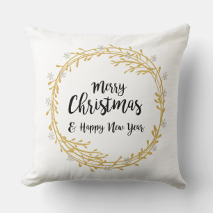 Christmas wreath with silver glitter snowflakes cushion