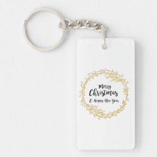 Christmas wreath with silver glitter snowflakes key ring