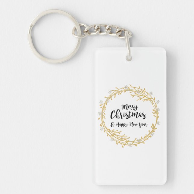 Christmas wreath with silver glitter snowflakes key ring (Front)