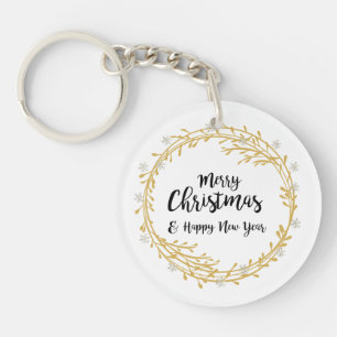 Christmas wreath with silver glitter snowflakes key ring