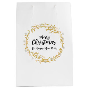 Christmas wreath with silver glitter snowflakes medium gift bag