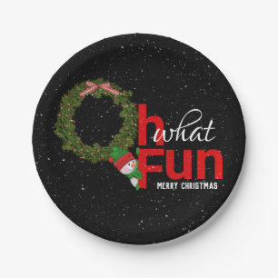 Christmas wreath with snowman paper plate