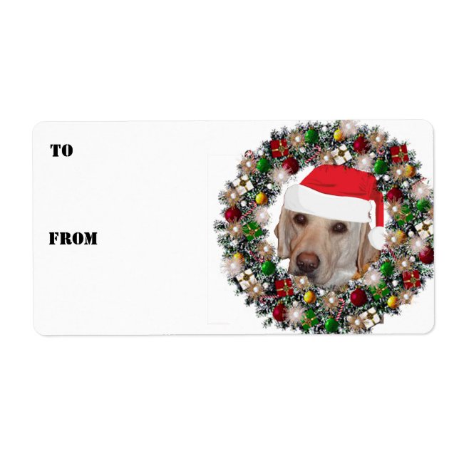 Christmas Wreath Yellow Labrador Gift Labels (Front)