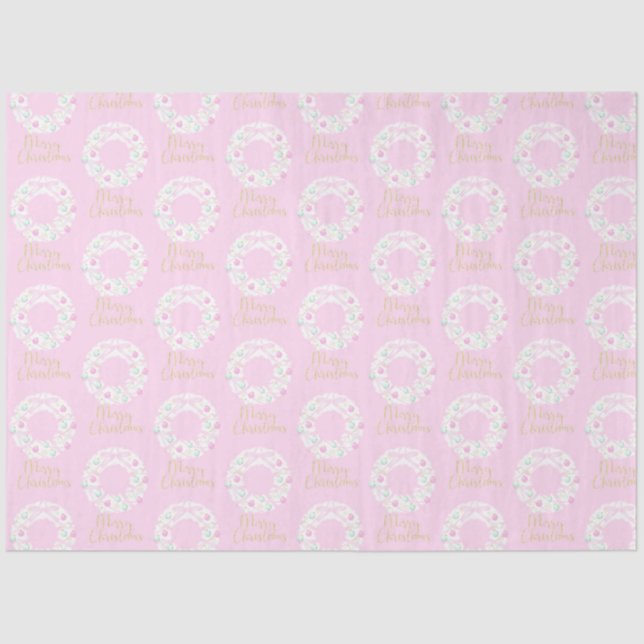 Christmas Wreathes Merry Christmas Pink Christmas Tissue Paper (Front)