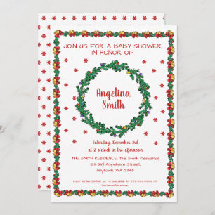 Christmas Wreaths & Garland Baby Shower Invitation