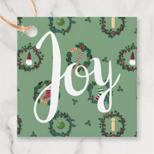 Christmas wreaths on green favour tags