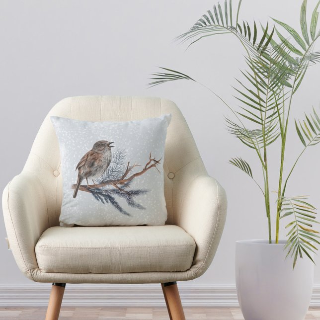 Christmas Wren Pine Boughs Watercolor Cushion (Creator Uploaded)