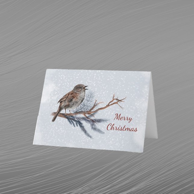 Christmas Wren Pine Boughs Watercolor Holiday Card (Creator Uploaded)