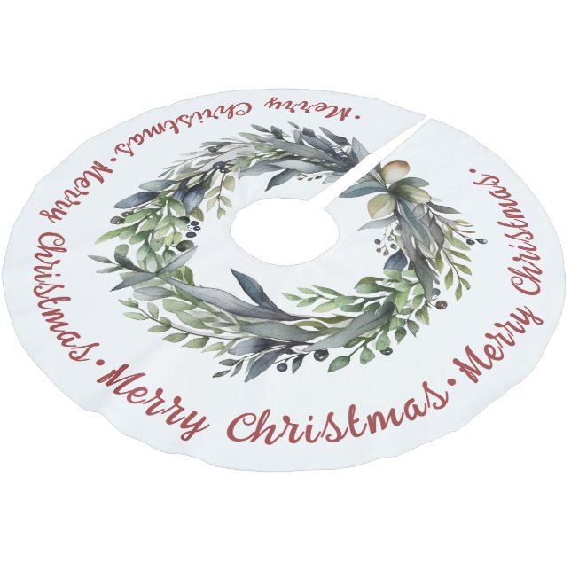 Christmas wreth with greenery holiday  Brushed Brushed Polyester Tree Skirt (Angled)