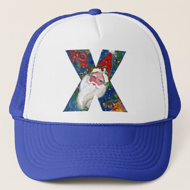 CHRISTMAS X LETTER / SANTA CLAUS WITH RED RIBBON TRUCKER HAT (Front)