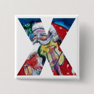 CHRISTMAS X LETTER / SANTA  WITH VIOLIN MONOGRAM 15 CM SQUARE BADGE