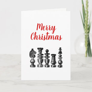 Christmas Xmas - Chess Pieces Vintage Art Holiday Card