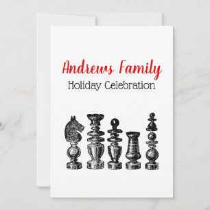 Christmas Xmas - Chess Pieces Vintage Art Invitation