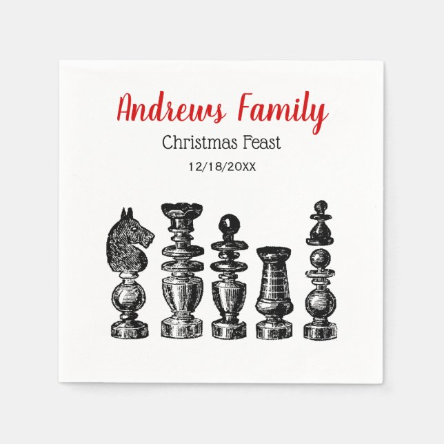 Christmas Xmas - Chess Pieces Vintage Art Napkin (Front)