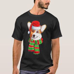 Christmas Xmas Corgi Dog Santa Hat Scarf T-Shirt