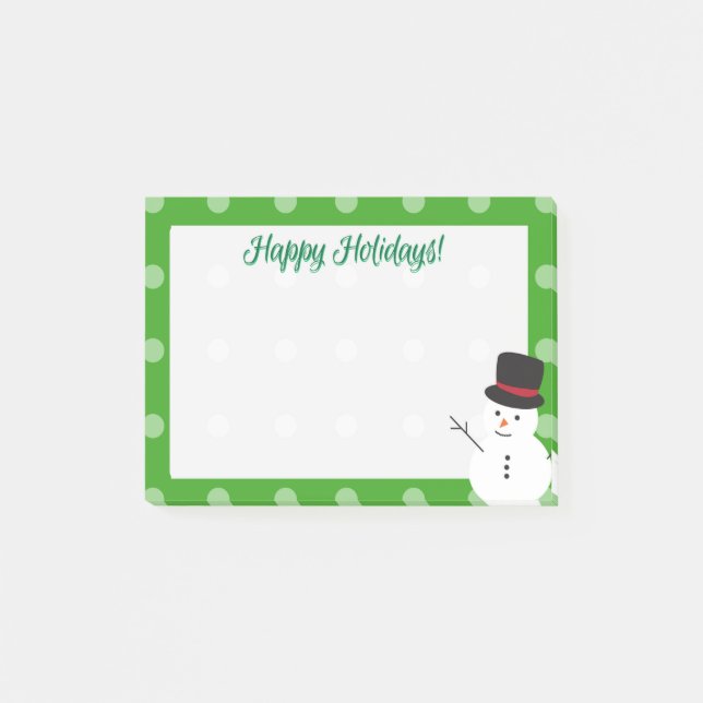 Christmas Xmas Cute Cartoon Snowman Green Border Post-it Notes (Front)