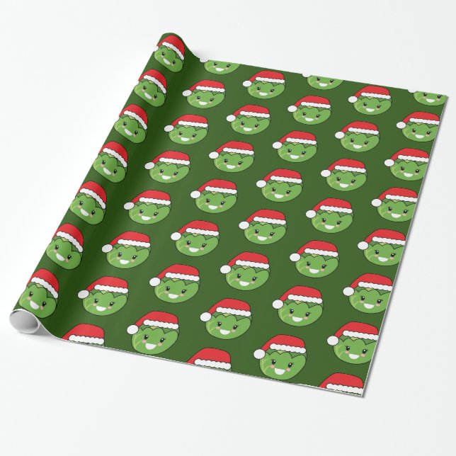 Christmas Xmas Cute Santa Sprout Wrapping Paper (Unrolled)