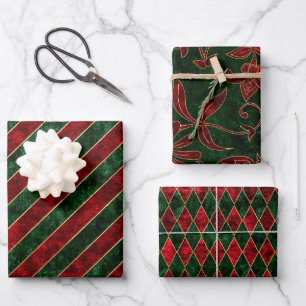 Christmas Xmas Faux Velvet Red Green Holiday Wrapping Paper Sheet