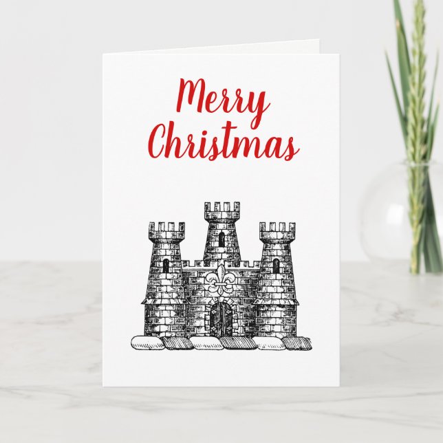 Christmas Xmas Heraldic Castle Emblem Crest C Holiday Card (Front)