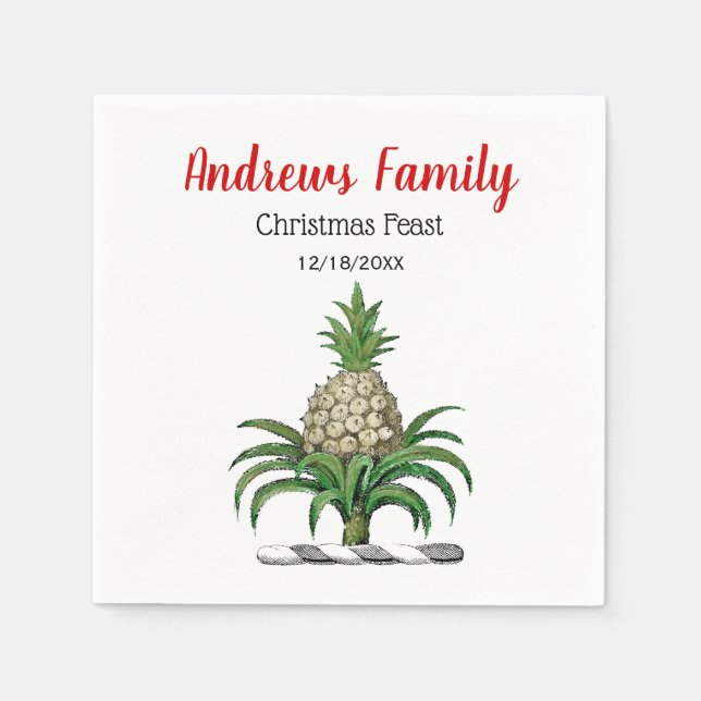 Christmas Xmas Heraldic Pineapple Crest Emblem Napkin (Front)