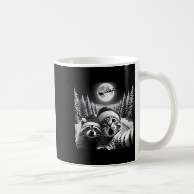 Christmas Xmas Holiday Funny Cat Taking Selfie Rac Coffee Mug (Right)