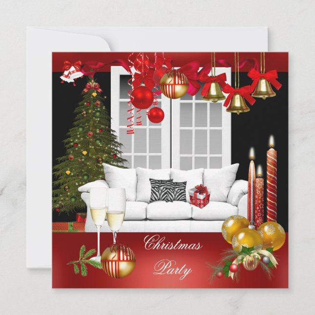 Christmas Xmas Holiday Party Red White Balls Invitation (Front)