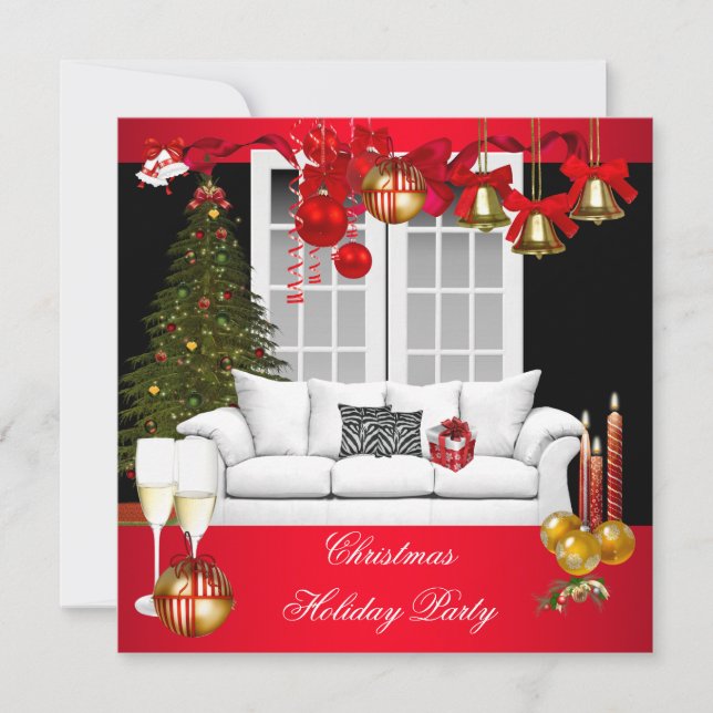 Christmas Xmas Holiday Party Red White Balls Invitation (Front)