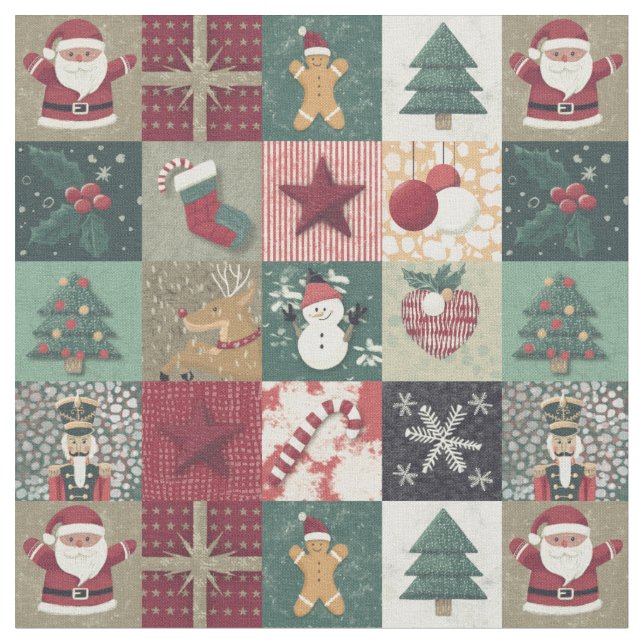 Christmas (Xmas) patchwork Fabric (Close Up)