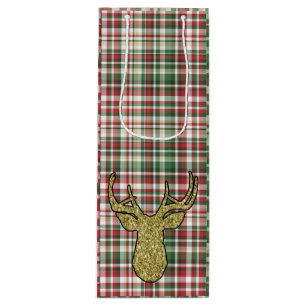 Christmas XMAS Plaid Tartan Gold Deer Buck Bag