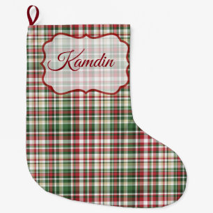 Christmas XMAS Plaid Tartan Red Green Stocking