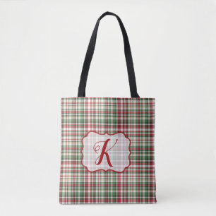 Christmas XMAS Plaid Tartan Red Green Tote Bag