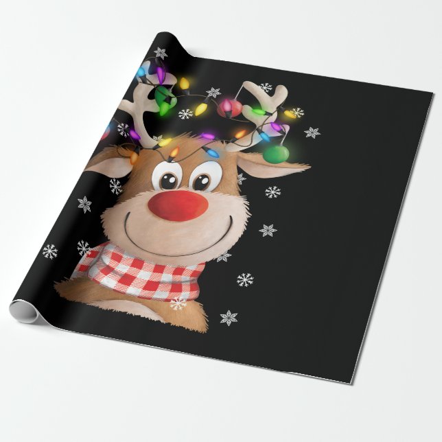 Christmas xmas Reindeer Christmas lights family Wrapping Paper (Unrolled)