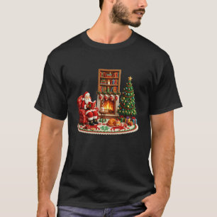 Christmas Xmas Santa Reading Book Lover Latch Hook T-Shirt