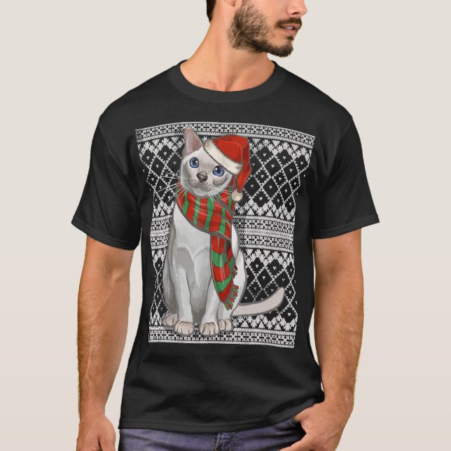 Christmas Xmas Tonkinese Cat Santa Claus Hat Ugly T-Shirt (Front)