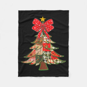 Christmas Xmas Tree Patchwork Coquette Bow Pajamas Fleece Blanket