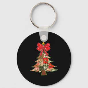 Christmas Xmas Tree Patchwork Coquette Bow Pajamas Key Ring