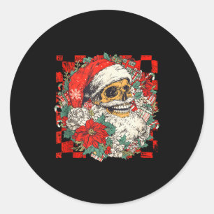 Christmas Xmas Vibes Skull Santa Lover Mistletoe H Classic Round Sticker