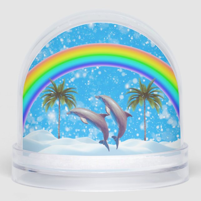 Christmas Y2K Dolphins Rainbow Snow Globe (Front)