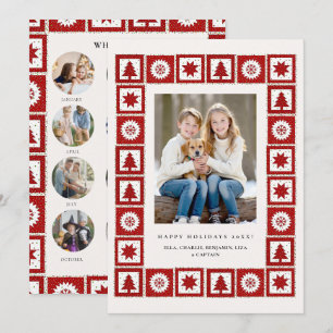 Christmas Year in Review Red Quilt Family Photos Holiday Card