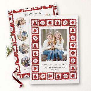 Christmas Year in Review Red Quilt Family Photos Holiday Card