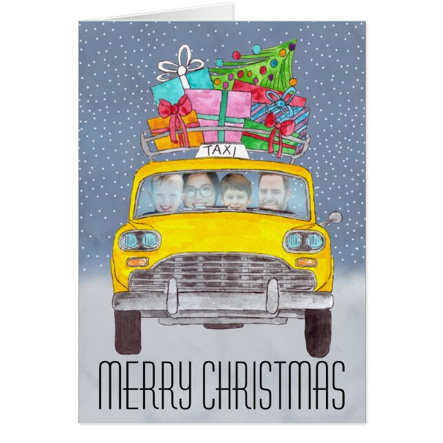 Christmas yellow Cab customisable photo card (Front)
