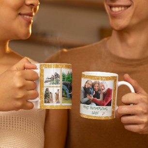 Christmas Yellow Doodles Multi Photo Family Gift Coffee Mug