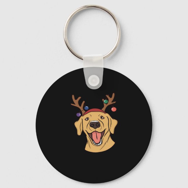 Christmas Yellow Lab Tri-blend T-Shirt Key Ring (Front)