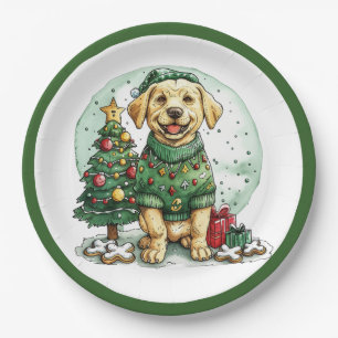 Christmas Yellow Labrador Retriever Dog Paper Plate