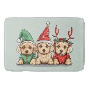 Christmas Yellow Labrador Retriever Dogs Bath Mat