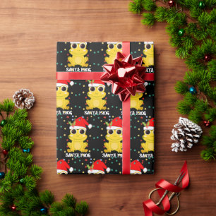 Christmas Yellow SANTA FROG Wrapping Paper