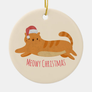 Christmas Yellow Tabby Cat Ceramic Tree Decoration