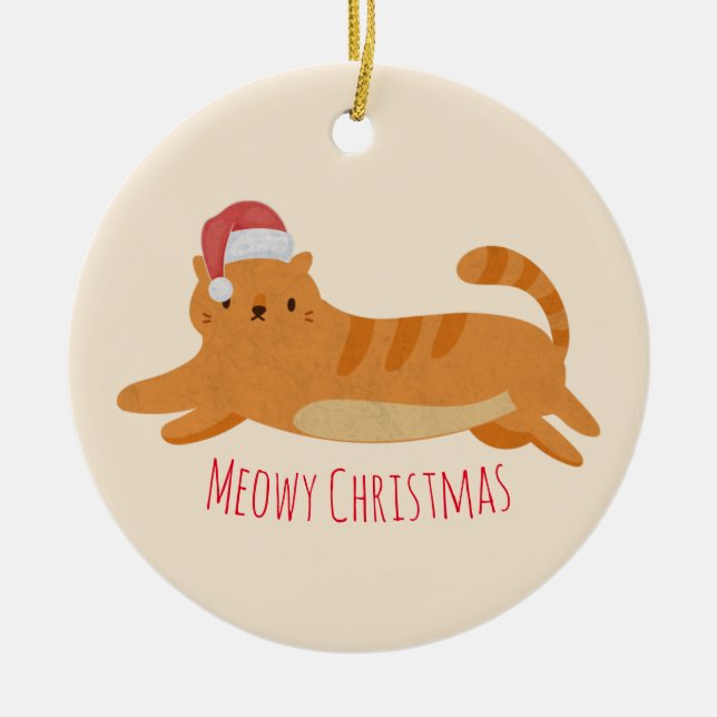 Christmas Yellow Tabby Cat Ceramic Tree Decoration (Front)
