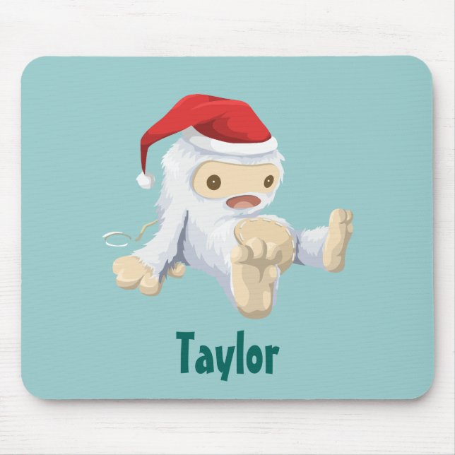 Christmas Yeti Doll in a Santa Hat Personalised Mouse Pad (Front)
